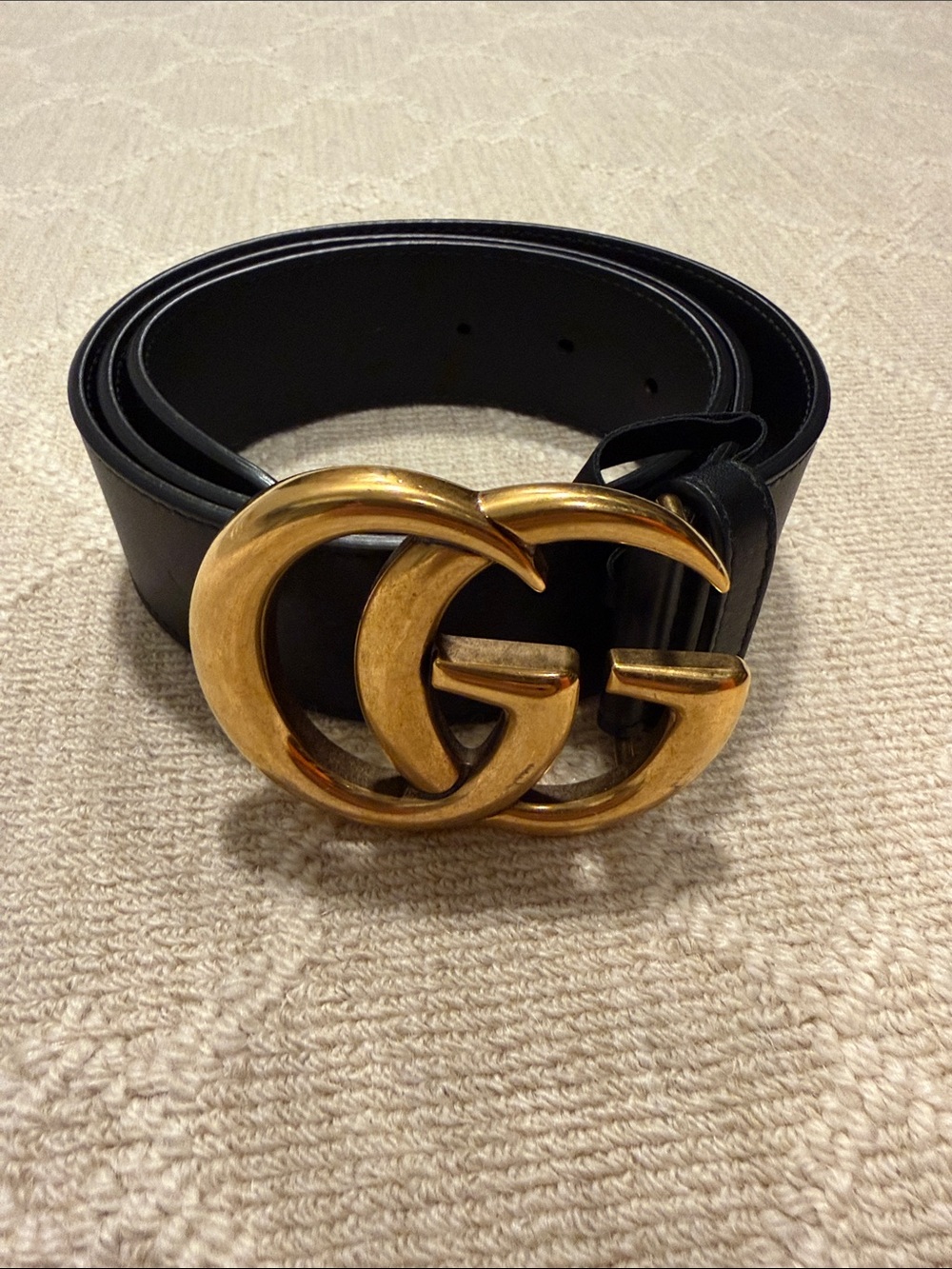 Gucci Black Leather Belt with Gold Double-G Style Buckle